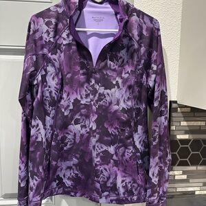 NEW Athleta Rainier Half Zip Print Spliced Floral Basalt Purple Long Sleeve Top